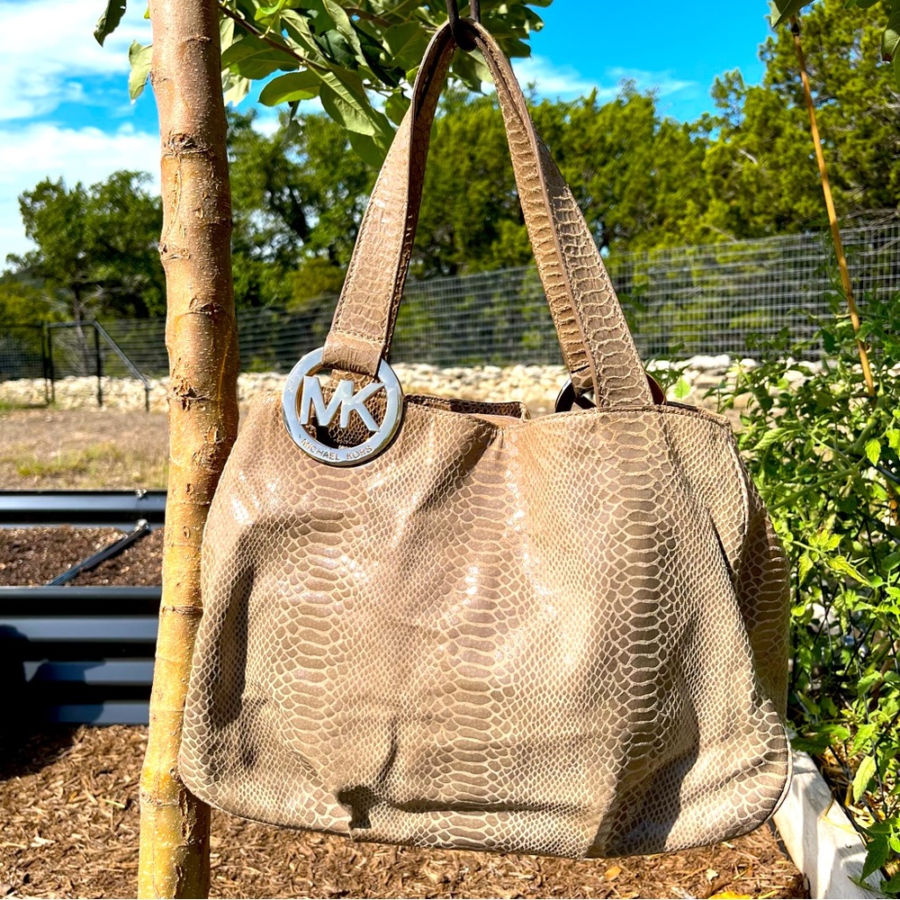 Michael Kors Tan Python Leather Double Handle Bag… - image 1